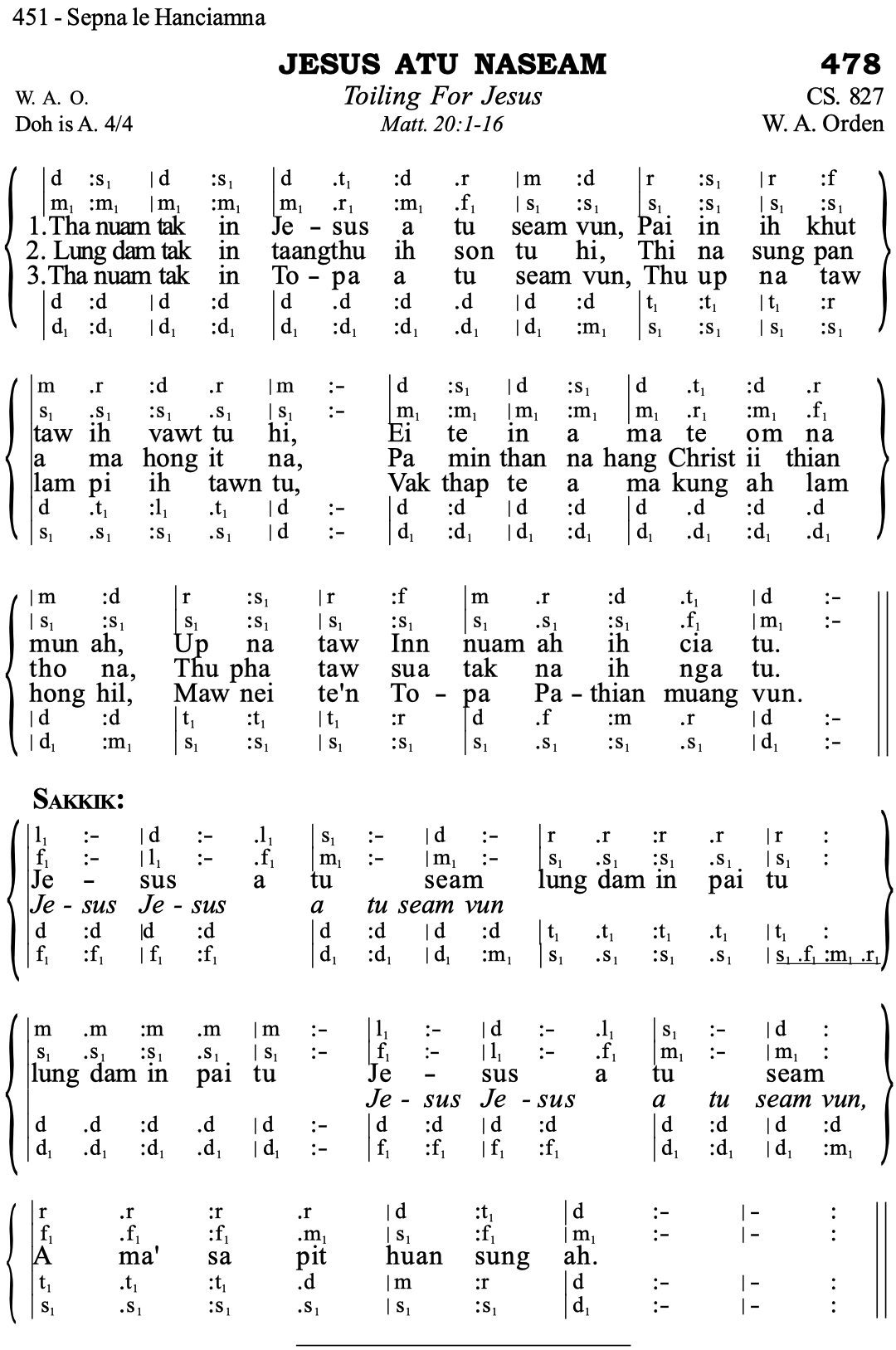 478 Jesus Atu Naseam - Siyin Hymn 1 478 Jesus Atu Naseam